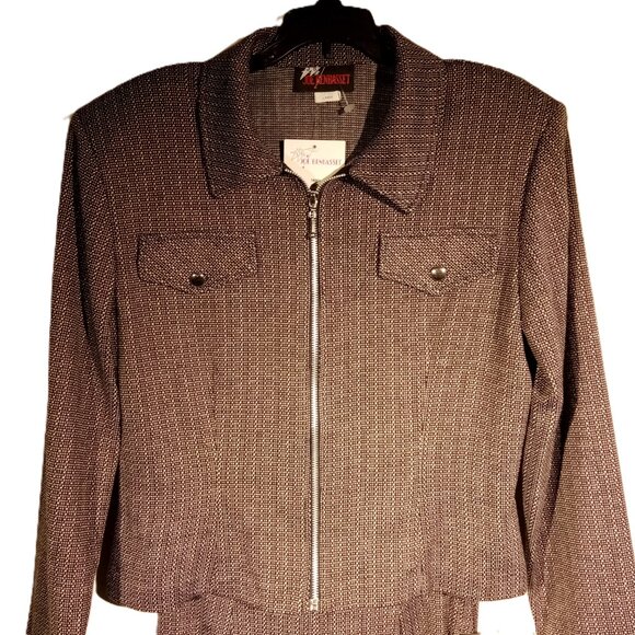 Women's 2 pc suit with Pants sz L Black White print Vintage/Retro NWT Zip Jacket - Picture 2 of 11